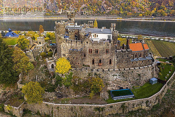 Deutschland  Rheinland-Pfalz  Trechtingshausen  Blick auf die Burg Reichenstein im Herbst