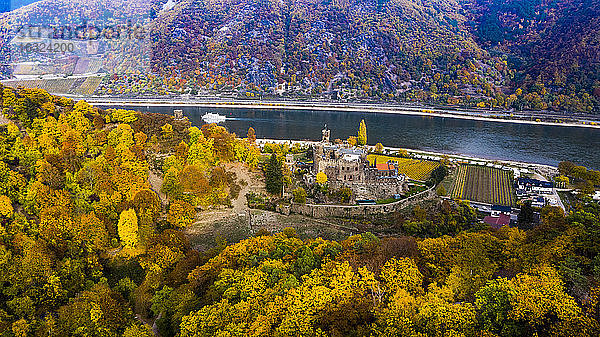 Deutschland  Rheinland-Pfalz  Trechtingshausen  Blick auf die Burg Reichenstein im Herbst