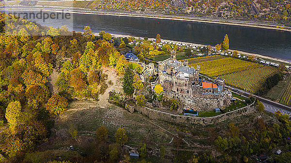 Deutschland  Rheinland-Pfalz  Trechtingshausen  Blick auf die Burg Reichenstein im Herbst