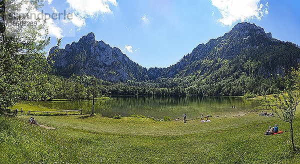 Laudachsee mit Blick zum Katzenstein auf dem Grünberg  Gmunden  Salzkammergut  Oberösterreich  Österreich  Europa