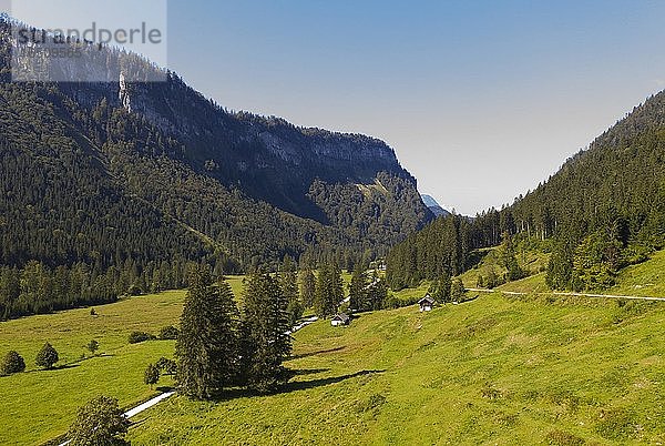 Almwiesen und Almhütten im Rettenbachtal  Bad Ischl  Salzkammergut  Oberösterreich  Österreich  Europa