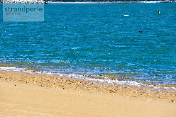 Goldener Sand und strahlend blaues Wasser am Tata Beach  Golden Bay  Südinsel  Neuseeland. Tata Beach ist ein atemberaubender Strand in der Region Golden Bay auf der Südinsel Neuseelands. Der goldene Sand und das türkisfarbene Wasser machen ihn zu einem wahrhaft schönen Strand  den man besuchen sollte.