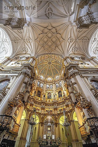 Kathedrale  Altarraum  vergoldet  mit Stuck verzierte Decke  Catedral de Granada  Granada  Andalusien