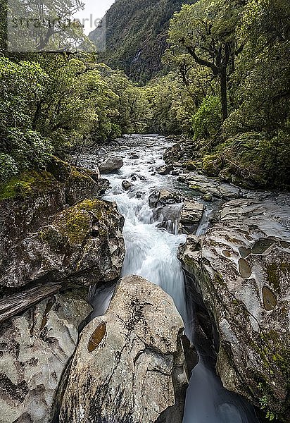 The Chasm  ausgewaschene Felsen  Milford Highway  Fiordland Nationalpark  Southland  Neuseeland  Ozeanien