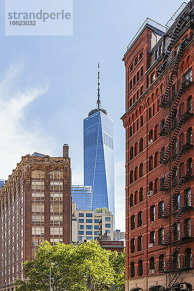 USA  New York  New York City  Lower Manhattan Gebäude mit One World Trade Center