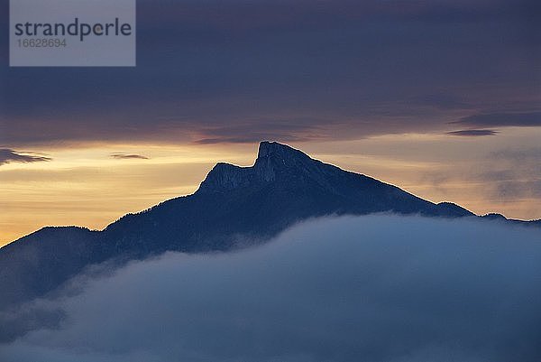 Schafberg ragt aus dem Morgennebel  Mondseeland  Mondsee  Salzkammergut  Oberösterreich  Österreich  Europa