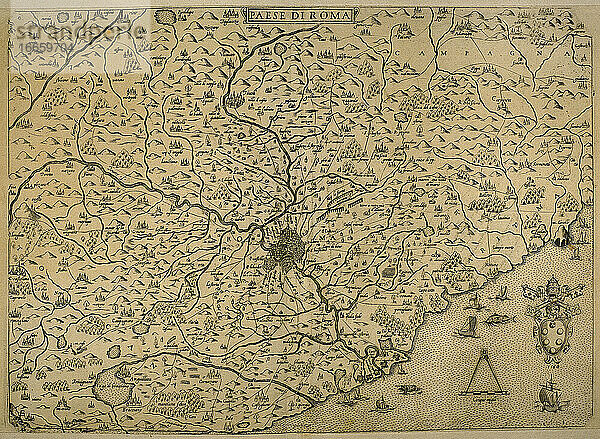 Stadtplan von Rom. Italienischer Kupferstich. 16. Jahrhundert.