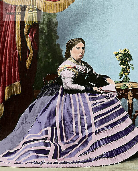 Isabella II. von Spanien (1830-1904). Königin von Spanien. Fotografie. Farbig.