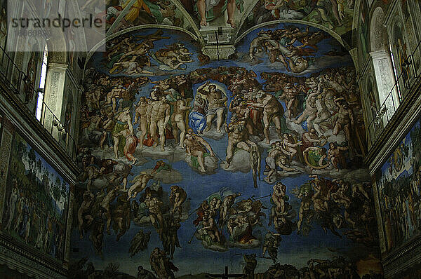 Michelangelo (Michelangelo Buonarroti) (1475-1564). Italienischer Künstler. Das Jüngste Gericht. Fresko. 1536-1541. Ausschnitt. Zentraler Teil. Sixtinische Kapelle. Vatikanische Museen. Vatikanstadt.
