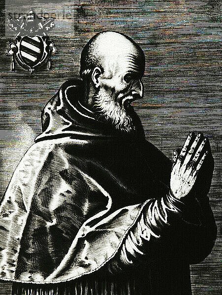 Papst Pius V. (1504-1572). Geboren als Antonio Ghisilieri (ab 1518 Michele Ghislieri genannt). Papst von 1566-1572. Porträt. Kupferstich.