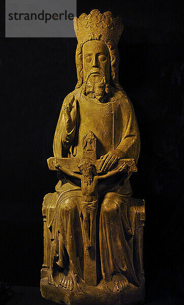 Skandinavien. Christliche Schnitzerei. Heilige Dreifaltigkeit. Skulptur aus Alabaster. Homnes  Beitstad  Nord-Trondelag. 1400. Historisches Museum. Oslo. Norwegen.