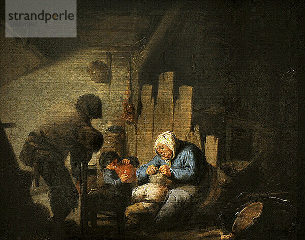Adriaen van Ostade (1610-1685). Niederländischer Maler. Der Sinn des Sehens  1635. Serie Fünf Sinne. Staatliches Eremitage-Museum. Sankt Petersburg. Russland.