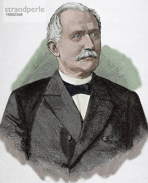 Arnold Heinrich Albert von Maybach (1822- 1904). Deutscher Jurist  Politiker und Eisenbahnmanager. Kupferstich. Historia Universal  1885. Koloriert.