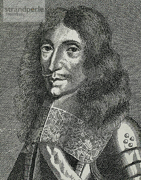 Karl I. Ludwig  Kurfürst von der Pfalz (1617-1680). Zweiter Sohn des deutschen Königs Friedrich V. von der Pfalz. Kupferstich  1663. Porträt.