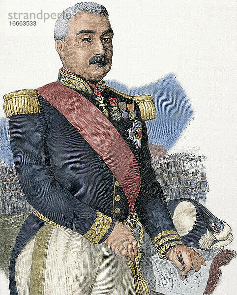 Aimable Pelissier  1. Duc de Malakoff (1794-1864). Marschall von Frankreich. Porträt. Kupferstich. Koloriert.