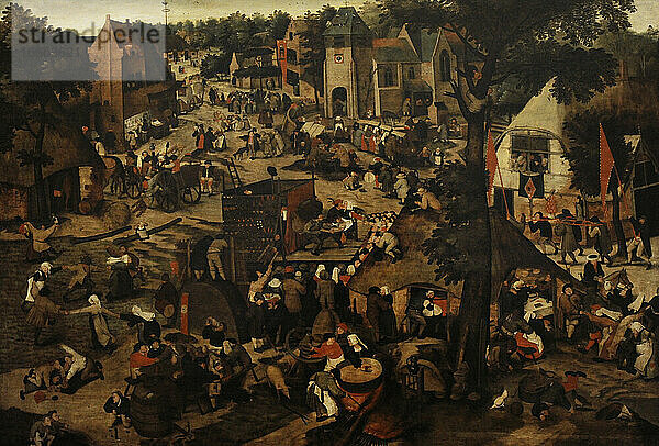 Pieter Brueghel der Jüngere (1564-1638). Jahrmarkt mit einer theatralischen Darstellung. Erste Hälfte des 17. Jahrhunderts. Öl auf Tafel. Staatliches Eremitage-Museum. Sankt Petersburg. Russland.