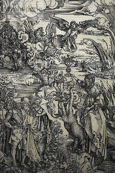Albrecht Dürer (1471-1528). Deutscher Maler. Die große Hure und das Biest. 1497. Apokalypse. Die Offenbarung des Heiligen Johannes  14. Babylon-Exposé. Louvre