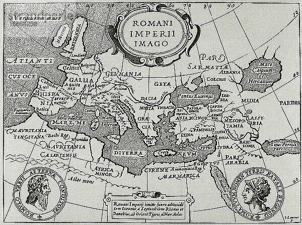 Römisches Reich. Romani Imperii Imago. Karte. Kupferstich in Meraviglie della Roma Antica von Giacomo Lauro(1550-1605). 16. Jahrhundert. Italien.