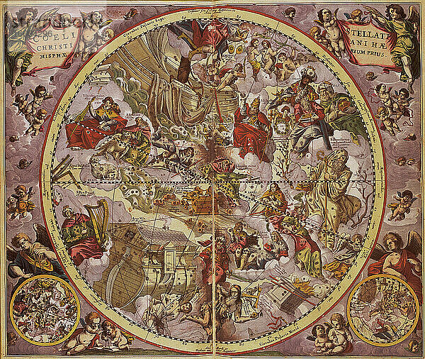 Andreas Cellarius (1596-1665). Niederländisch-deutscher Kartograph. Harmonia Macrocosmica  1660  ein großer Sternenatlas  veröffentlicht von Johannes Janssonius in Amsterdam.