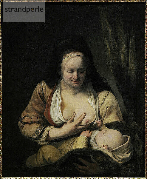Ferdinand Bol (1616-1689). Niederländischer Maler. Frau  die einen Säugling säugt. Nationalgalerie. Oslo. Norwegen.