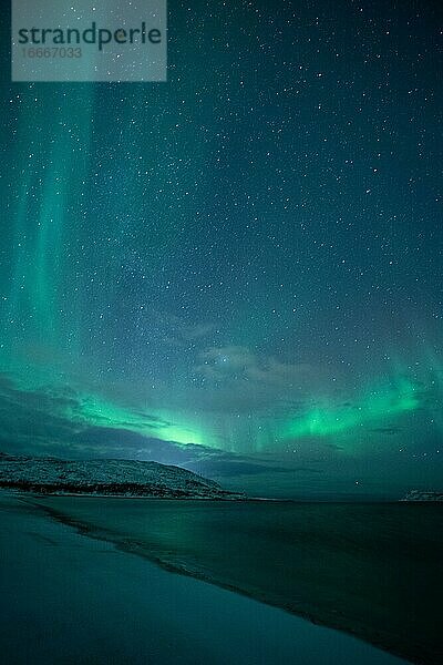 Nordlichter über einem norwegischem Fjord  Tromsø  Norwegen  Europa