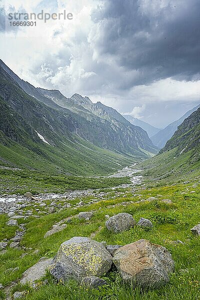 Bergtal  Floitengrund mit Floitenbach  Berliner Höhenweg  Zillertaler Alpen  Zillertal  Tirol  Österreich  Europa