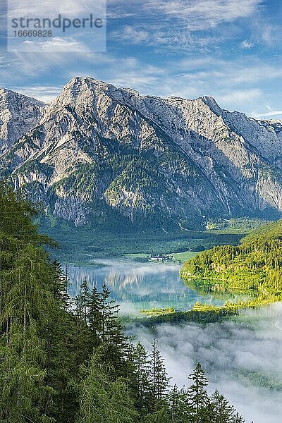 Almsee im Nebel  Totes Gebirge  Almtal  Salzkammergut  Oberösterreich  Österreich  Europa