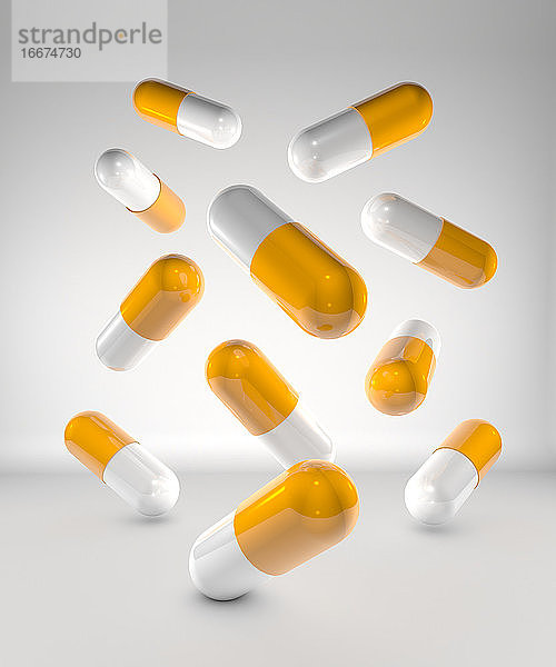 Medikamentenkapseln auf weißem Hintergrund. 3D-Illustration
