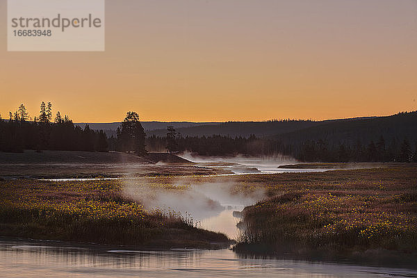 Yellowstone National Park Madison Fluss Dampf