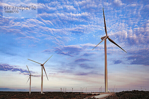 Windpark in Ft. Davis  Texas mit farbigem Himmel