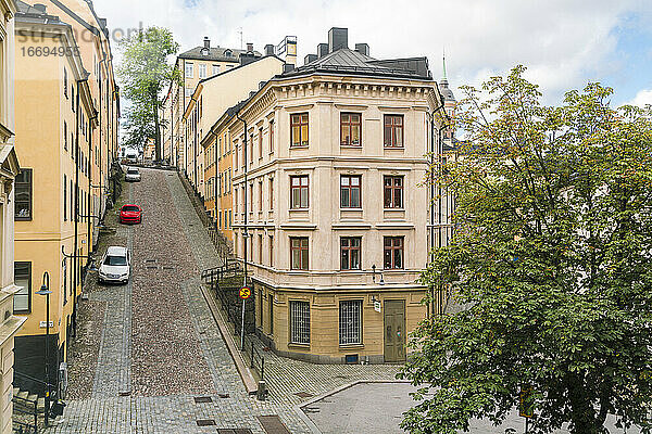 Historische Häuser auf Sodermalm im Viertel Kvarteret Ugglan