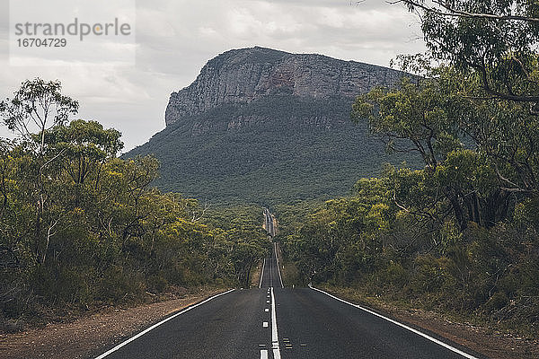 Endlose Straße in Richtung Berge im Grampian National Park  Victoria  Australien