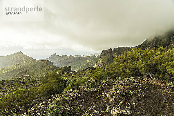 Der Nationalpark Al Teide auf Teneriffa im Winter mit grünen Bergen