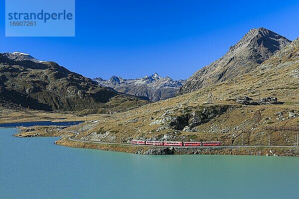 Rhätische Bahn am Berninapass  Graubünden  Schweiz  Europa