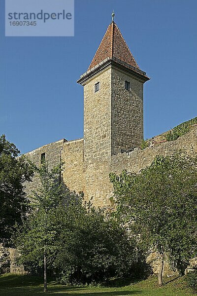 Mittelalterlicher Turm der Stadtmauer  Altstadt  Rothenburg ob der Tauber  Mittelfranken  Bayern  Deutschland  Europa