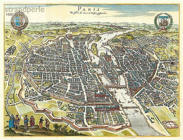 Karte von Paris  Vogelperspektive  Blick nach Osten  1620  aus Topographia Galliae