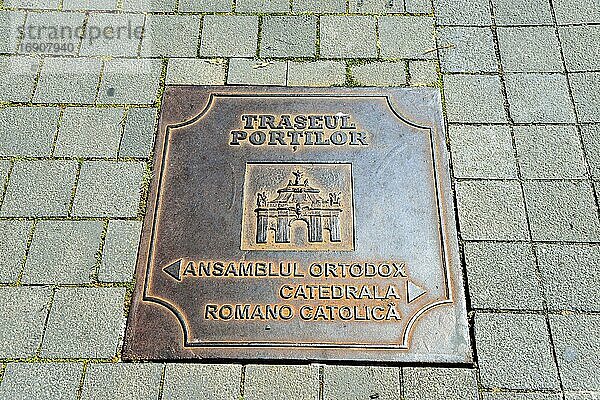 Bodenplatte aus Metall  Hinweis Festung Alba Carolina  Alba Iulia  Siebenbürgen  Rumänien  Europa