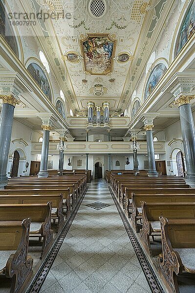 Orgelempore  Kirche Sankt Benedikt  Odelzhausen  Oberbayern  Bayern  Deutschland  Europa