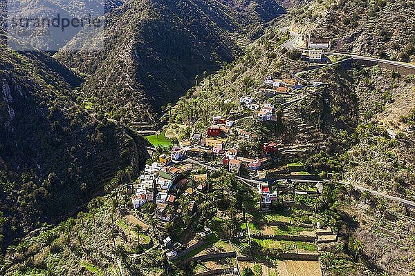 Dorf Macayo bei Vallehermoso  Drohnenaufnahme  La Gomera  Kanaren  Spanien  Europa