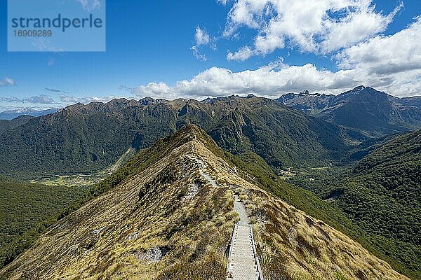 Wanderweg Kepler Track  Ausblick auf Kepler Mountains  Great Walk  Fiordland National Park  Southland  Neuseeland  Ozeanien