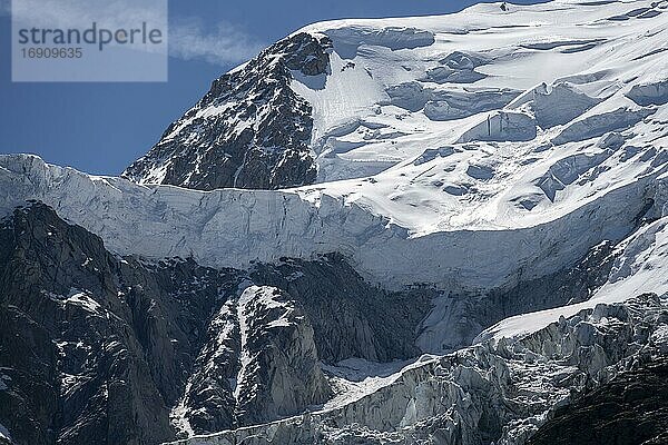 Hochalpine Berglandschaft  Gletscherkante  Gletscherzunge  Glacier des Bossons  Chamonix  Haute-Savoie  Frankreich  Europa