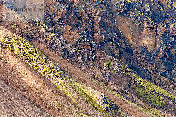 Moosbewachsene Berge  Landmannalaugar  Südliches Hochland  Island