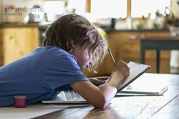 Junger Junge verfolgt auf seinem Laptop-Computer