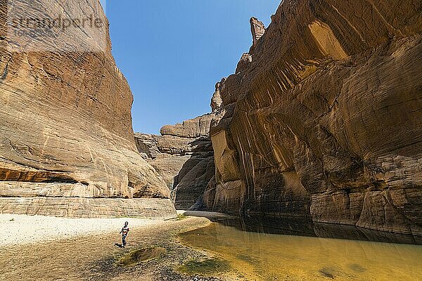 Junge am Wasserloch Guelta d'Archei  Felsenschlucht  Ennedi-Plateau  Tschad  Afrika