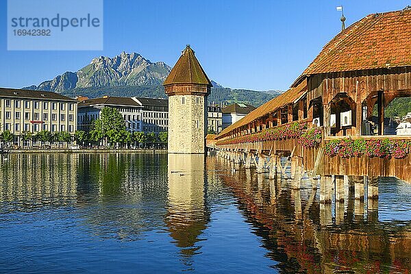 Kapellbrücke mit Pilatus  Luzern  Schweiz  Europa