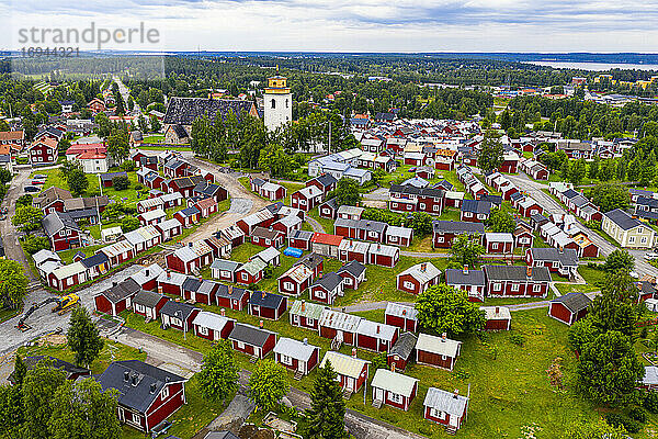 Luftaufnahme von Gammelstaden  UNESCO-Weltkulturerbe  Gammelstad Kirchenstadt  Lulea  Schweden  Skandinavien  Europa