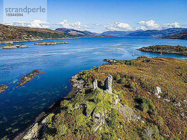 Luftaufnahme von Caisteal Maol  Kyleakin  Isle of Skye  Innere Hebriden  Schottland  Vereinigtes Königreich  Europa