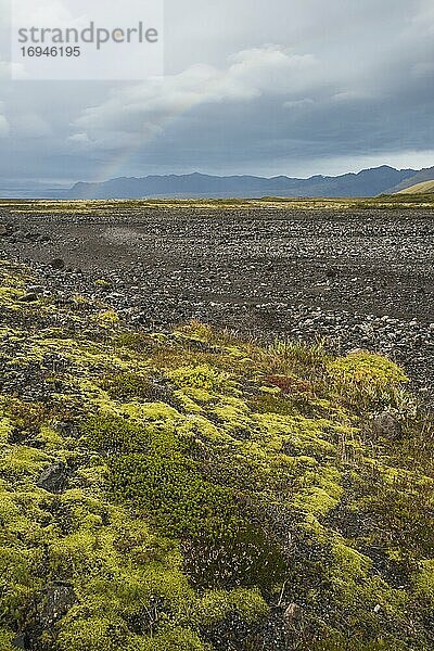 Regenbogen und isländische Landschaft von der Route 1 bei Vik  Südregion (Sudurland)  Island