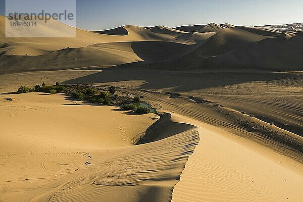 Sanddünen bei Sonnenuntergang in Huacachina  einem Dorf in der Wüste  Region Ica  Peru