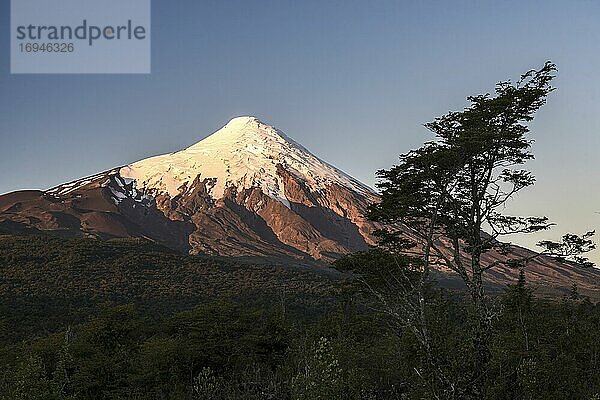 Sonnenuntergang am Vulkan Osorno  Nationalpark Vicente Perez Rosales  Chilenische Seenplatte  Chile